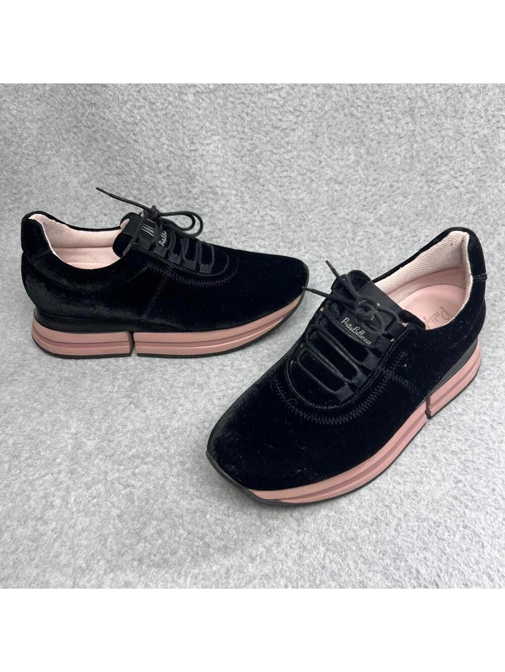 Pretty Ballerinas Christy Black Velvet Sneakers Pink Sole Size 37 7 Luxury Spain